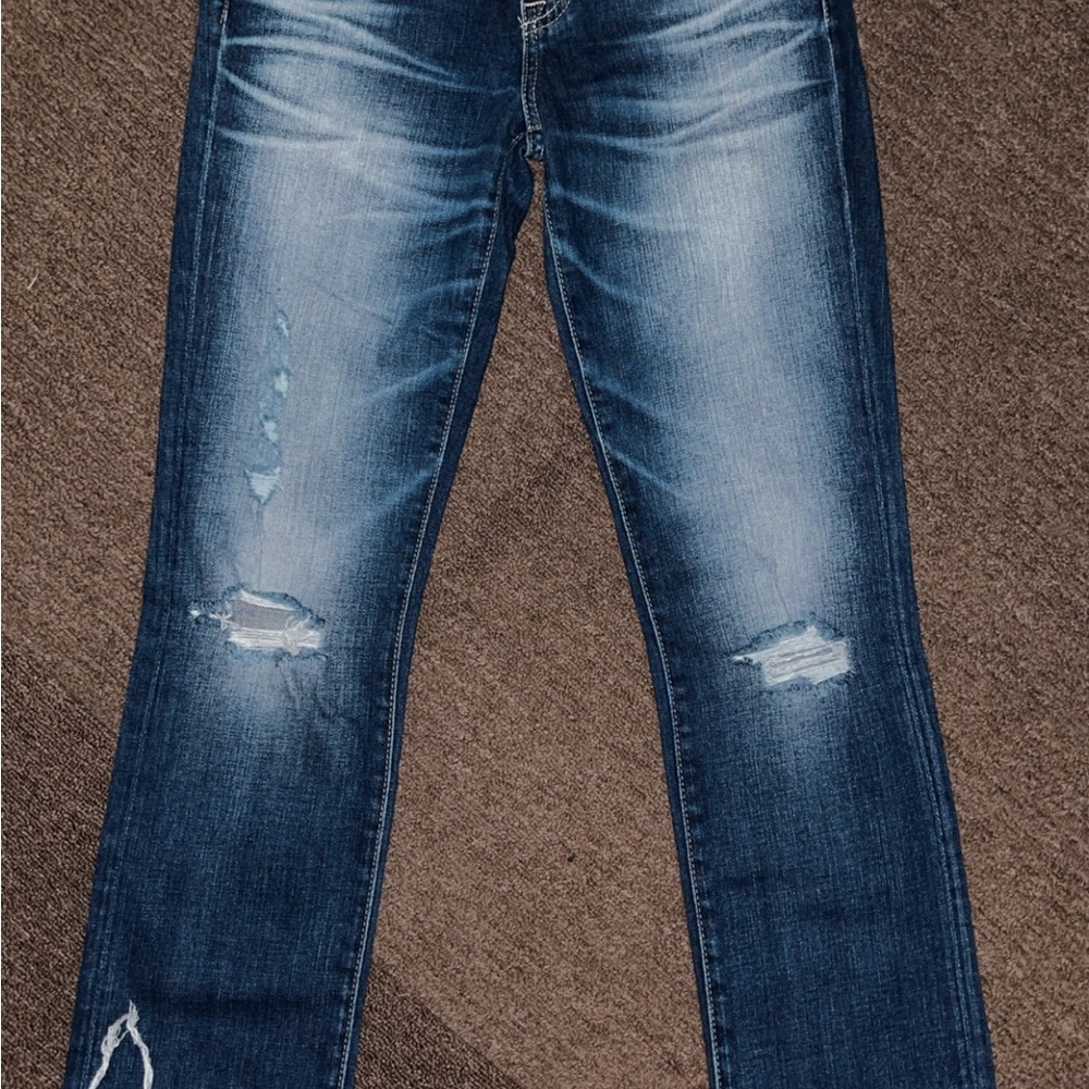 Big Star Blue Ankle Cropped Jeans with Distressed Details